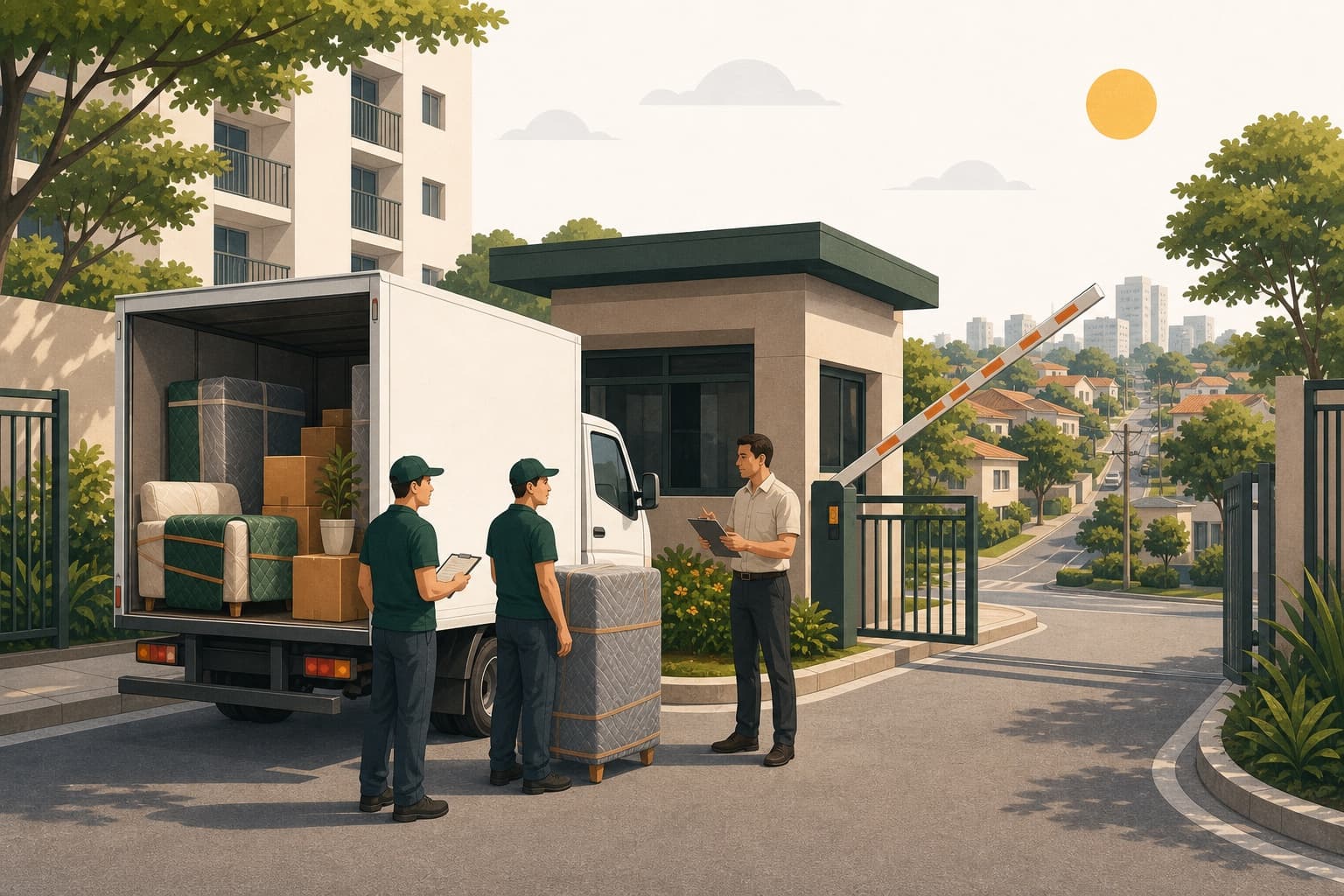 Ilustração de mudança residencial preparada para uma rota de Vinhedo até Campinas.